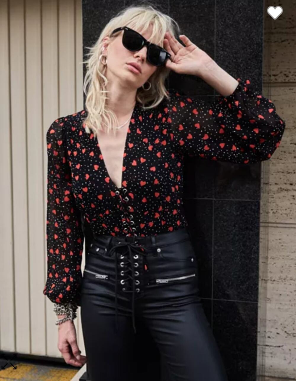 The Kooples So In Love Printed Lace-Up Peplum Top Heart Womens Size 2 Small